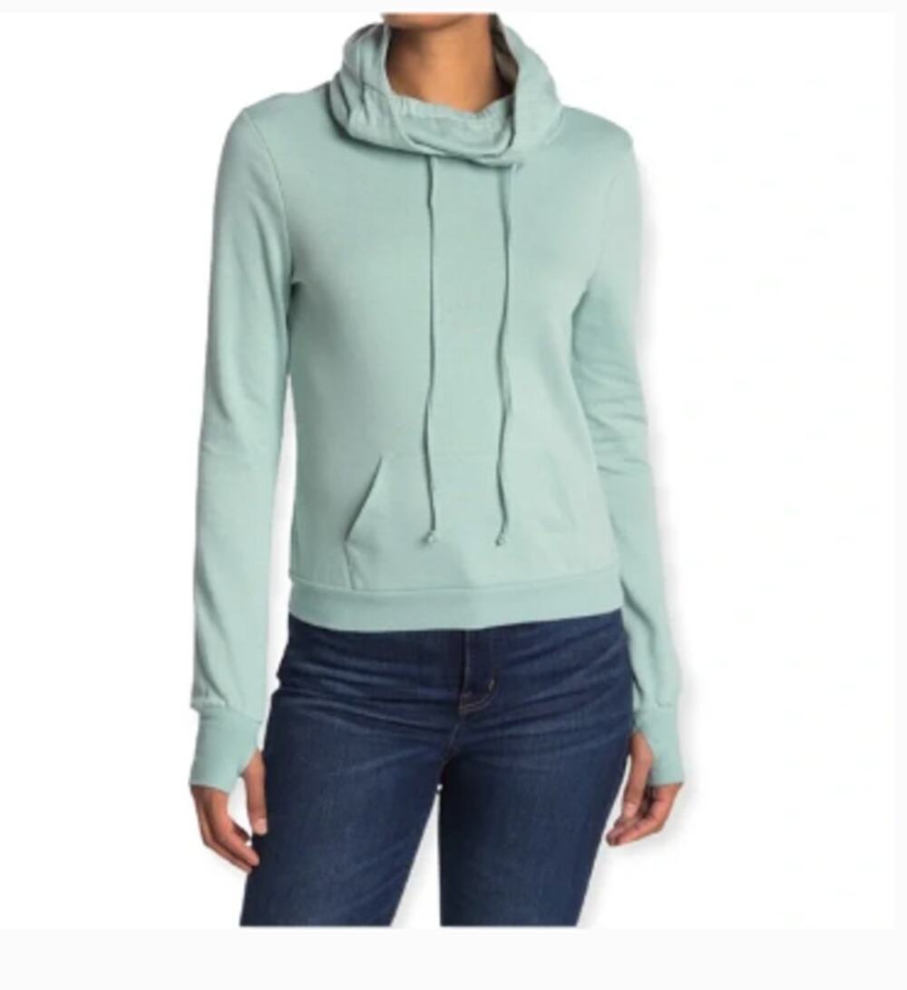 NWT LOVE, FIRE Mask Hoodie In Harbor Gray - MEDIUM Pocket thumb holess